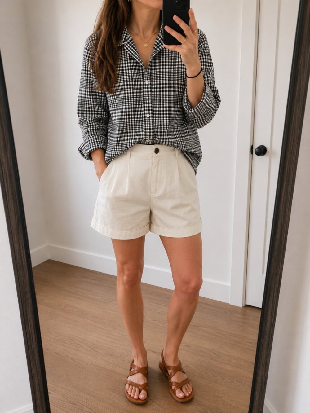 JONES NEW YORK Signature Black & White Gingham Button-Up Shirt XL 100% Cotton